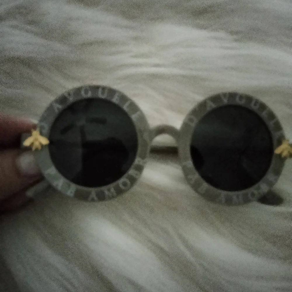 Grey French inspired rainbow mirrored sunglasses. Gold bee accents. Or Pinks
